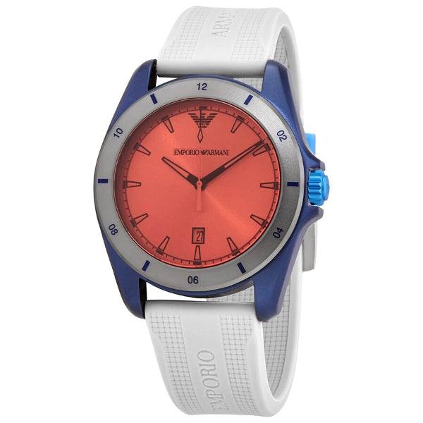 EMPORIO ARMANI Sigma White Silicone Strap Orange Dial Quartz Watch for Gents - AR 11218