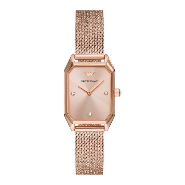 EMPORIO ARMANI Gioia Rose Gold Mesh Bracelet Rose Gold Dial Quartz Watch for Ladies - AR11347