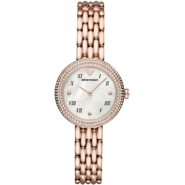 EMPORIO ARMANI Rose Gold Stainless Steel White Dial Quartz Watch for Ladies - EMPORIO ARMANI AR 11355