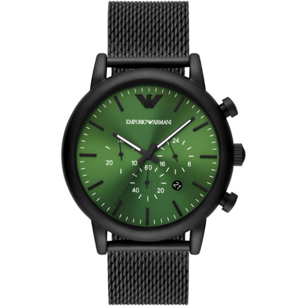 EMPORIO ARMANI Luigi Black Mesh Bracelet Green Dial Chronograph Quartz Watch for Gents - AR11470