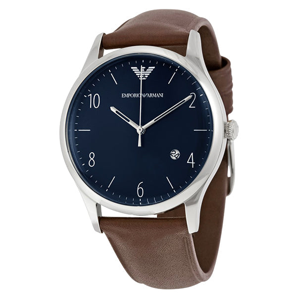 EMPORIO ARMANI Dress Brown Leather Strap Blue Dial Quartz Watch for Gents - AR1944