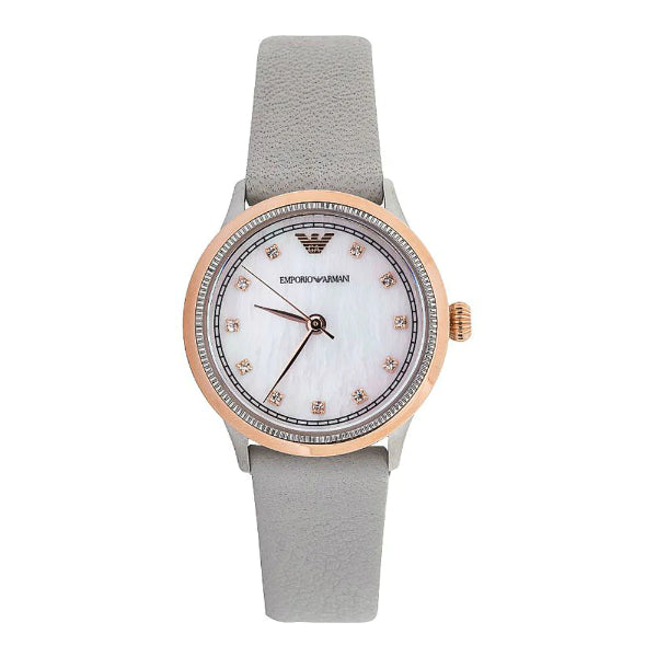 EMPORIO ARMANI Alpha Grey Leather Strap Mother Of Pearl Dial Quartz Watch for Ladies - AR1964