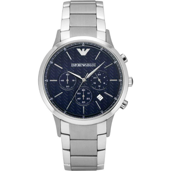 EMPORIO ARMANI Renato Silver Stainless Steel Blue Dial Chronograph Quartz Watch for Gents - AR2486