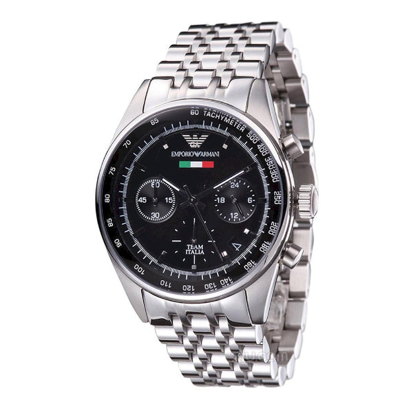 EMPORIO ARMANI Sportivo Silver Stainless Steel Black Dial Chronograph Quartz Unisex Watch - AR5984