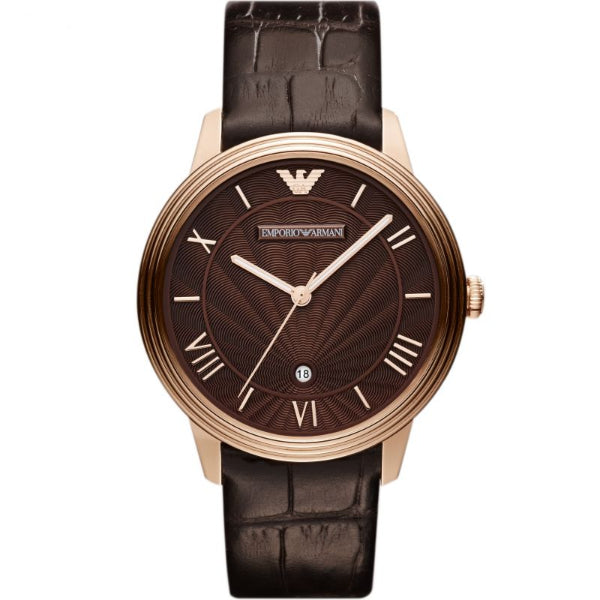 EMPORIO ARMANI Classic Brown Leather Strap Brown Dial Quartz Watch for Gents - EMPORIO ARMANI Ar1613