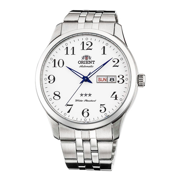 Orient Tri Star Silver Stainless Steel White Dial Automatic Watch for Gents - FAB0B002W9