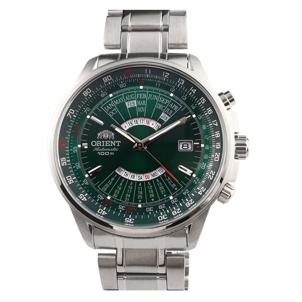 Orient Perpetual Calendar Silver Stainless Steel Green Dial Automatic Watch for Gents - FEU07007FX