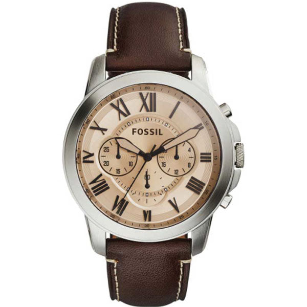 Fossil Grant Brown Leather Strap Beige Dial Chronograph Quartz Watch for Gents - FS5152