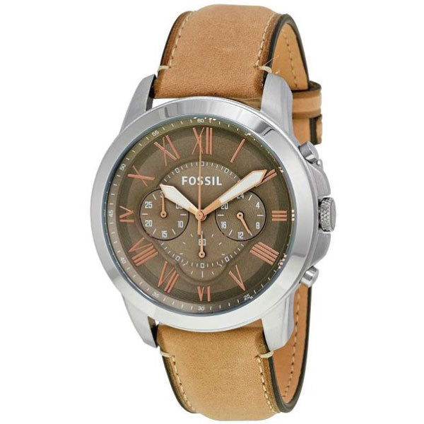 Fossil Grant Brown Leather Strap Brown Dial Chronograph Quartz Watch for Gents - FS5209