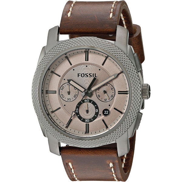 Fossil Machine Brown Leather Strap Brown Dial Chronograph Quartz Watch for Gents - FS5215