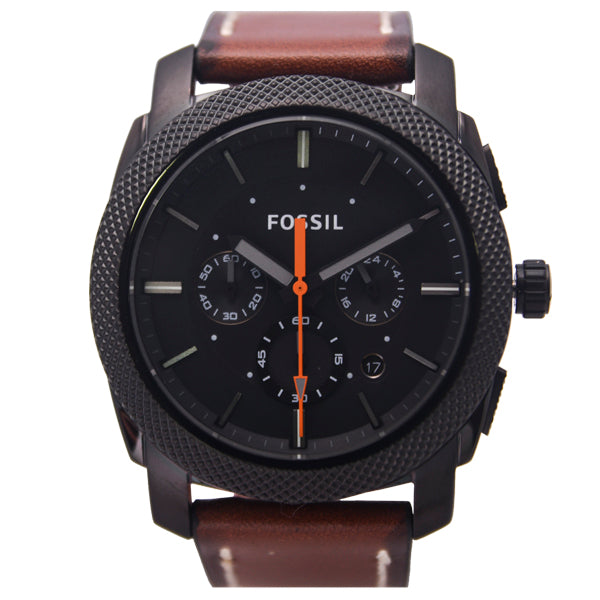 Fossil Machine Brown Leather Strap Blue Dial Chronograph Quartz
