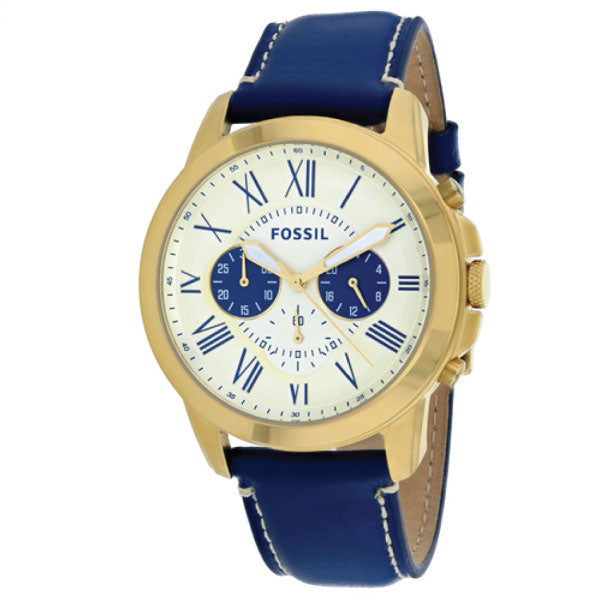 Fossil Grant Blue Leather Strap Cream Dial Chronograph Quartz Watch for Gents - FS5271