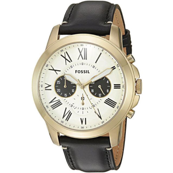 Fossil Grant Black Leather Strap Cream Dial Chronograph Quartz Watch for Gents - FS5272
