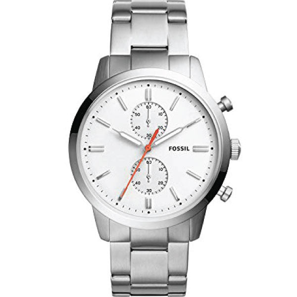 Fossil Townsman Silver Stainless Steel White Dial Chronograph Quartz Watch for Gents - FS5346