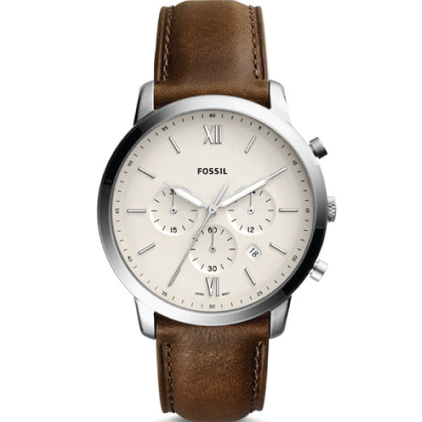Fossil Neutra Brown Leather Strap Cream Dial Chronograph Quartz Watch for Gents - FS5380
