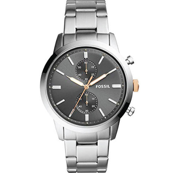 Fossil Townsman Silver Stainless Steel Gray Dial Chronograph Quartz Watch for Gents - FS5407