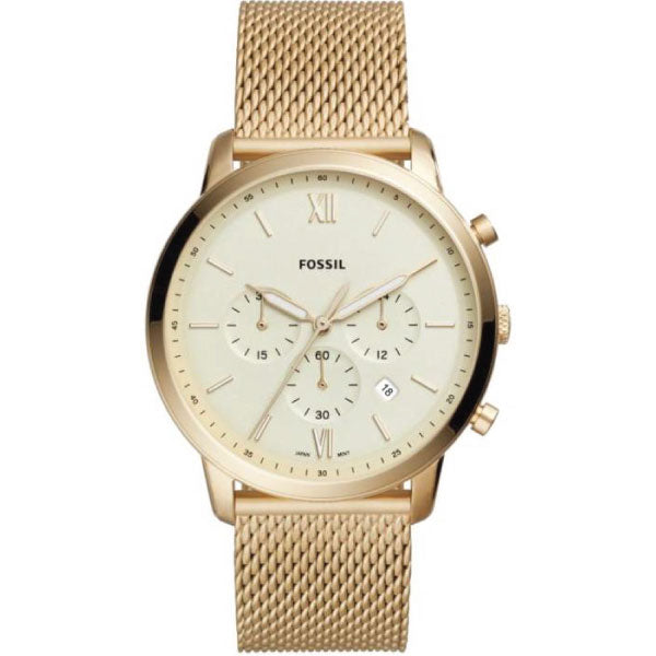 Fossil Neutra Gold Stainless Steel White Dial Chronograph Quartz Watch for Gents - FS5409