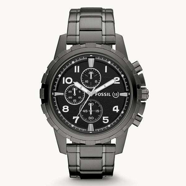 Fossil Dean Smoke Stainless Steel Black Dial Chronograph Quartz Watch for Gents - FS4721