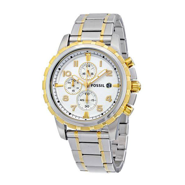 Fossil Dean Two-tone Stainless Steel Silver Dial Chronograph Quartz Watch for Gents - FS4795