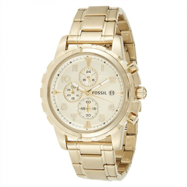 Fossil Dena Gold Stainless Steel Gold Dial Chronograph Quartz Watch for Gents - FS4867