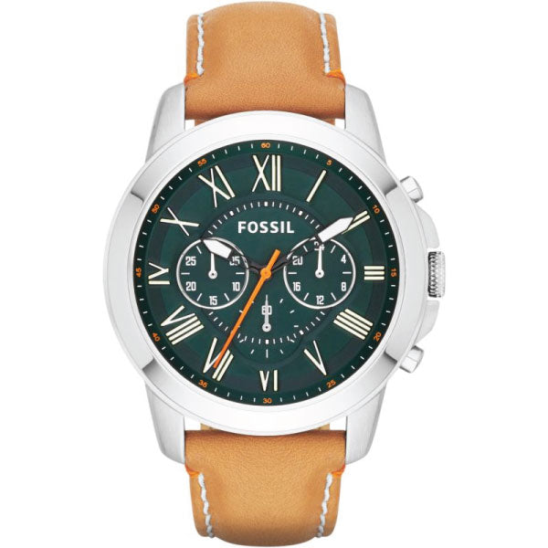 Fossil Grant Brown Leather Strap Green Dial Chronograph Quartz Watch for Gents - FS4918