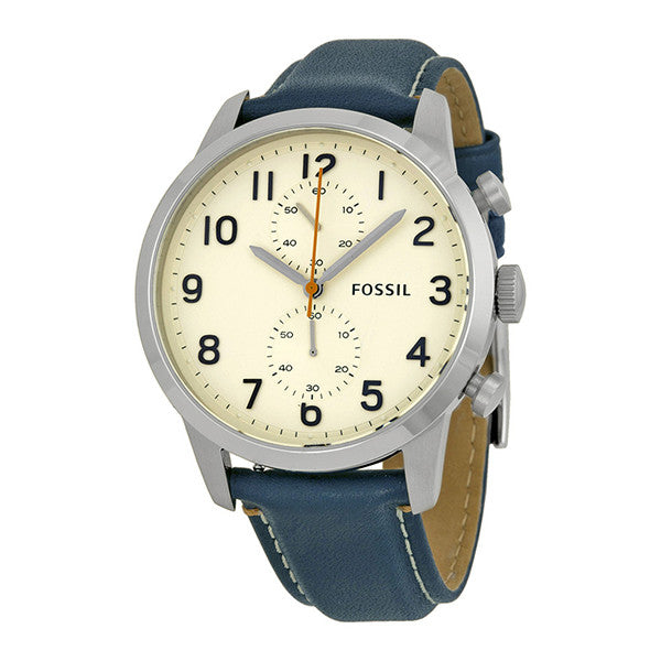 Fossil Townsman Blue Leather Strap White Dial Chronograph Quartz Watch for Gents - FS4932