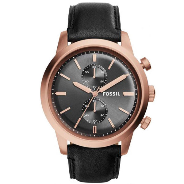 Fossil Townsman Black Leather Strap Black Dial Chronograph Quartz Watch for Gents - FS5097