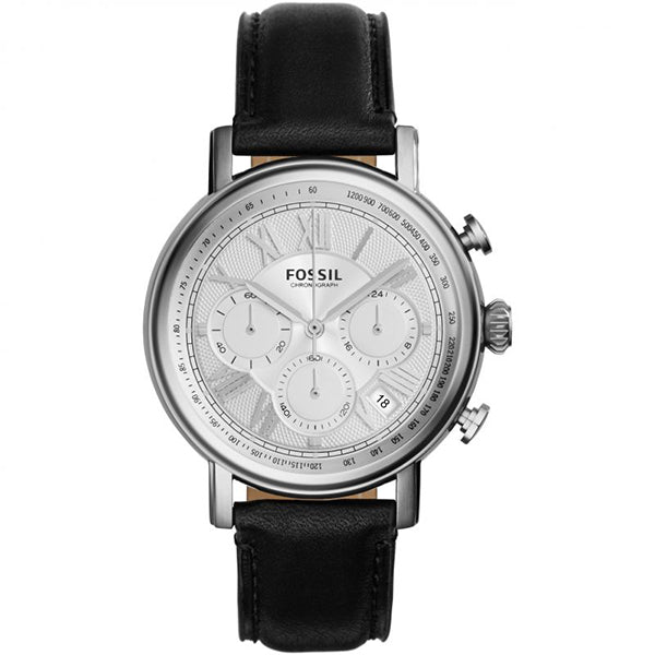 Fossil Buchanan Black Leather Strap Silver Dial Chronograph Quartz Watch for Gents - FS5102