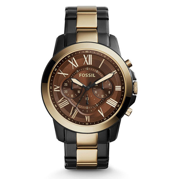 Fossil Grant Two-tone Stainless Steel Brown Dial Chronograph Quartz Watch for Gents - FS5119