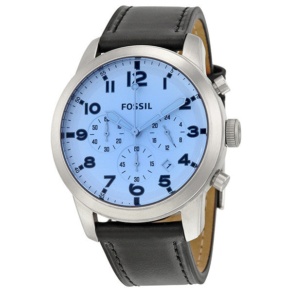 Fossil Pilot 54 Black Leather Strap Silver Dial Chronograph Quartz Watch for Gents - FS5162