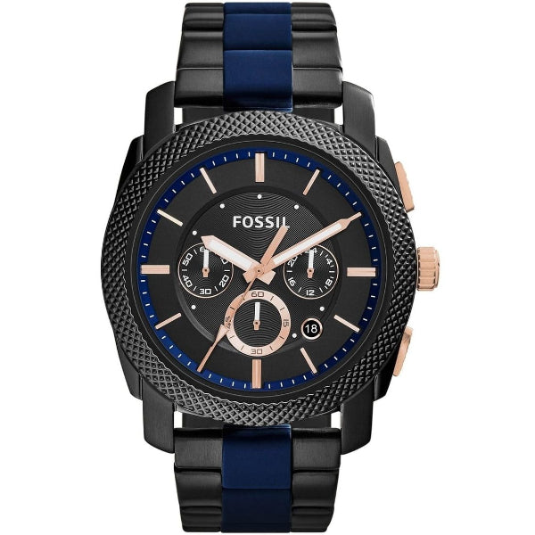Fossil Machine Two-tone Stainless Steel Black Dial Chronograph Quartz Watch for Gents - FS5164