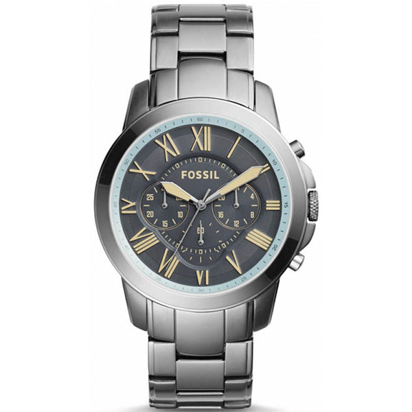 Fossil Grant Silver Stainless Steel Black Dial Chronograph Quartz Watch for Gents - FS5185