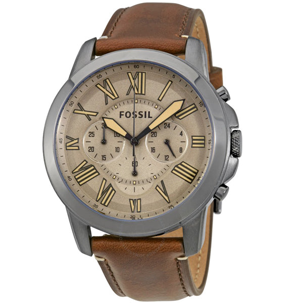 Fossil Grant Brown Leather Strap Brown Dial Chronograph Quartz Watch for Gents - FS5214