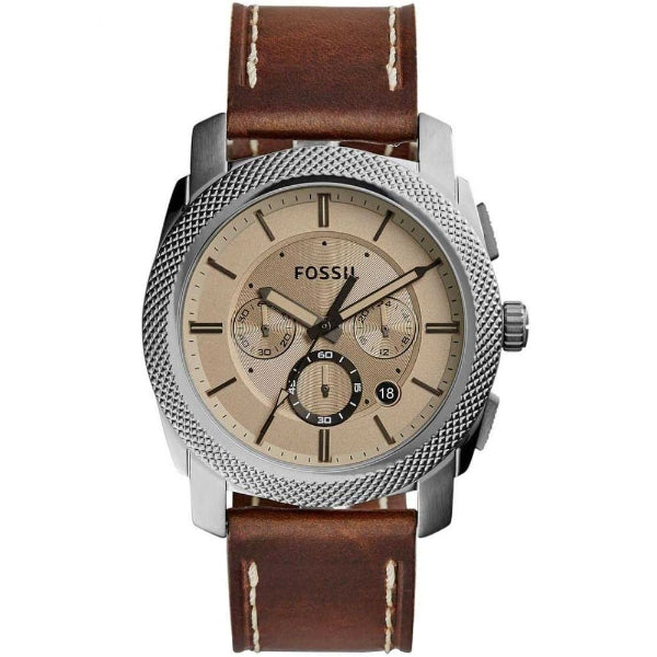 Fossil Machine Brown Leather Strap Brown Dial Chronograph Quartz Watch for Gents - FS5215