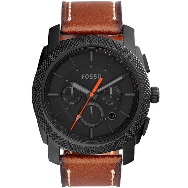 Fossil Machine Brown Leather Strap Blue Dial Chronograph Quartz Watch for Gents - FS5234