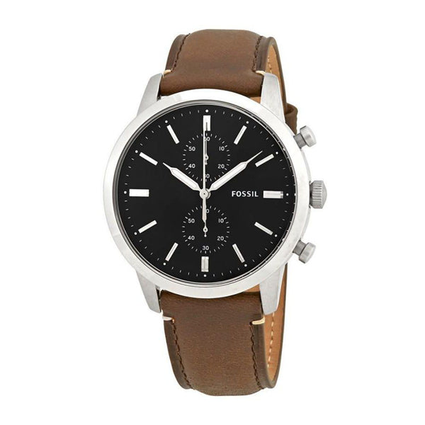 Fossil Townsman Brown Leather Strap Black Dial Chronograph Quartz Watch for Gents - FS5280