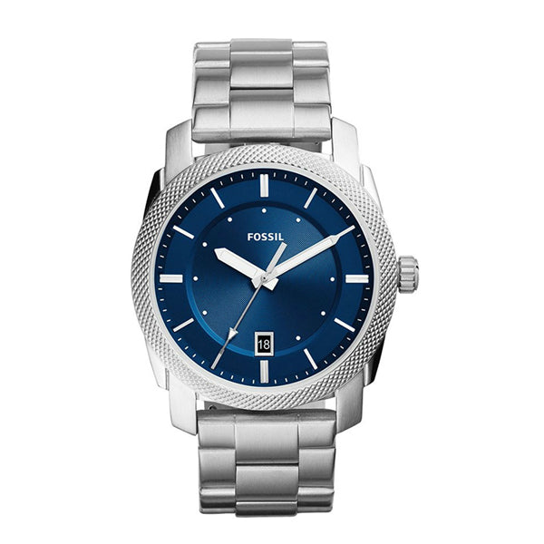 Fossil Machine Silver Stainless Steel Blue Dial Quartz Watch for Gents - FS5340