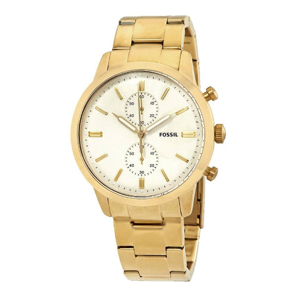 Fossil Townsman Gold Stainless Steel Cream Dial Chronograph Quartz Watch for Gents - FS5348