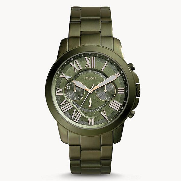 Fossil Grant Green Stainless Steel Green Dial Chronograph Quartz Watch for Gents - FS5375