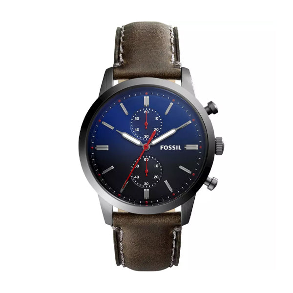 Fossil Townsman Grey Leather Strap Blue Dial Chronograph Quartz Watch for Gents - FS5378