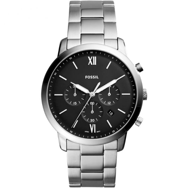 Fossil Neutra Silver Stainless Steel Black Dial Chronograph Quartz Watch for Gents - FS5384