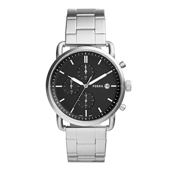 Fossil Commuter Silver Stainless Steel Black Dial Chronograph Quartz Watch for Gents - FS5399