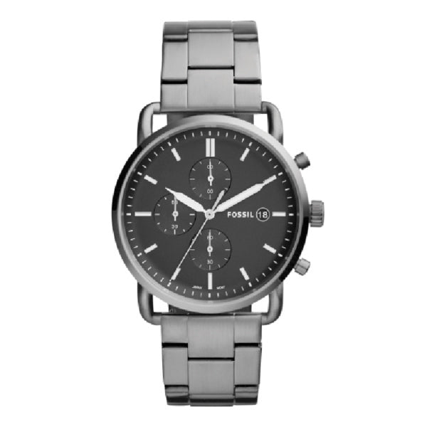 Fossil Commuter Grey Stainless Steel Black Dial Chronograph Quartz Watch for Gents - FS5400