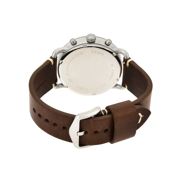 Fossil Commuter Brown Leather Strap Beige Dial Chronograph Quartz