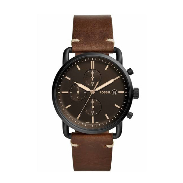 Fossil Commuter Brown Leather Strap Brown Dial Chronograph Quartz Watch for Gents - FS5403