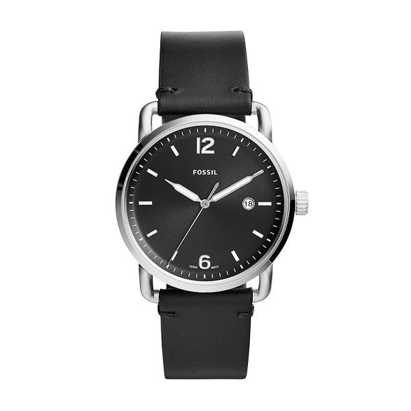 Fossil Commuter Black Leather Strap Black Dial Quartz Watch for Gents - FS5406