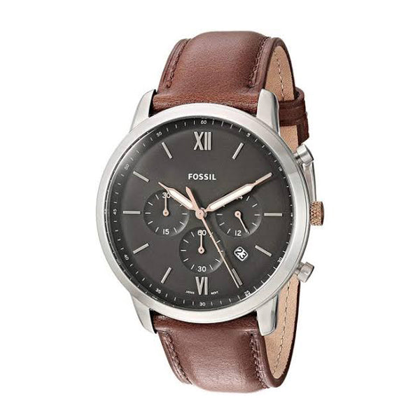 Fossil Neutra Brown Leather Strap Gray Dial Chronograph Quartz Watch for Gents - FS5408