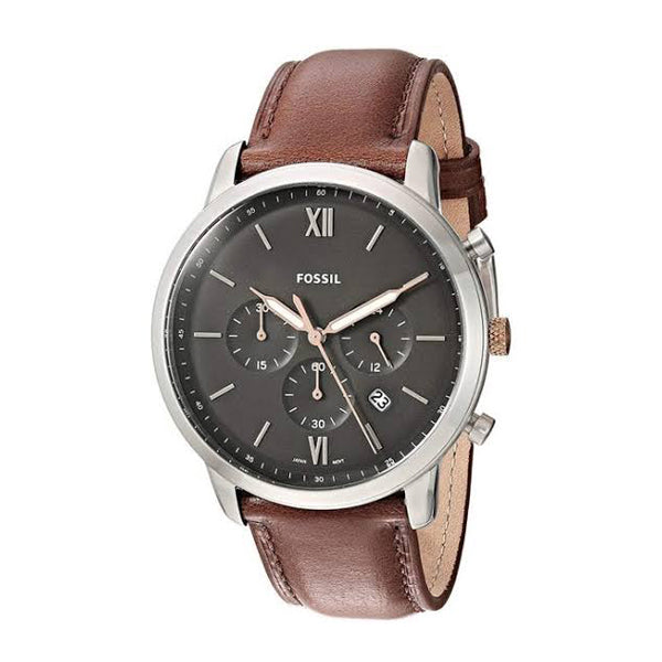 Fossil Neutra Brown Leather Strap Grey Dial Chronograph Quartz Watch for Gents - FS5408