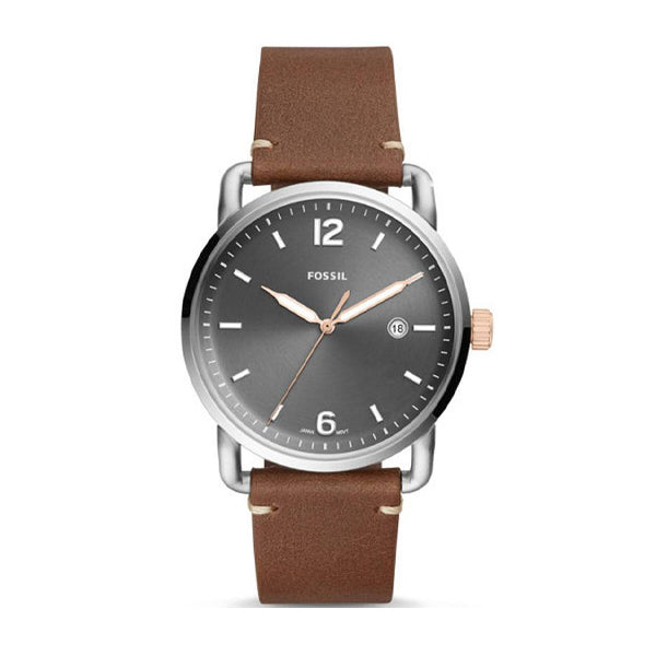 Fossil Commuter Brown Leather Strap Grey Dial Quartz Watch for Gents - FS5417