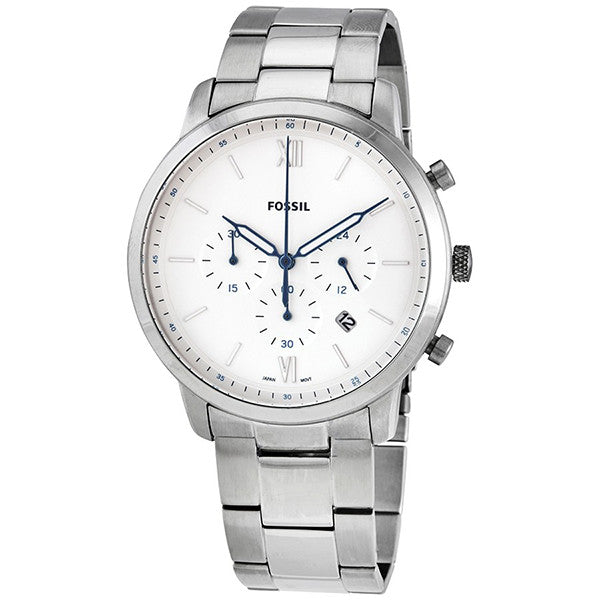Fossil Neutra Silver Stainless Steel White Dial Chronograph Quartz Watch for Gents - FS5433